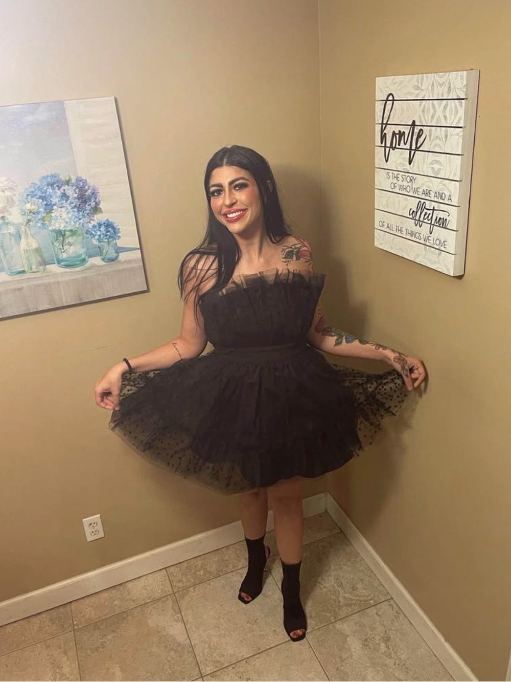 Women's Black Strapless Tulle Party Dress